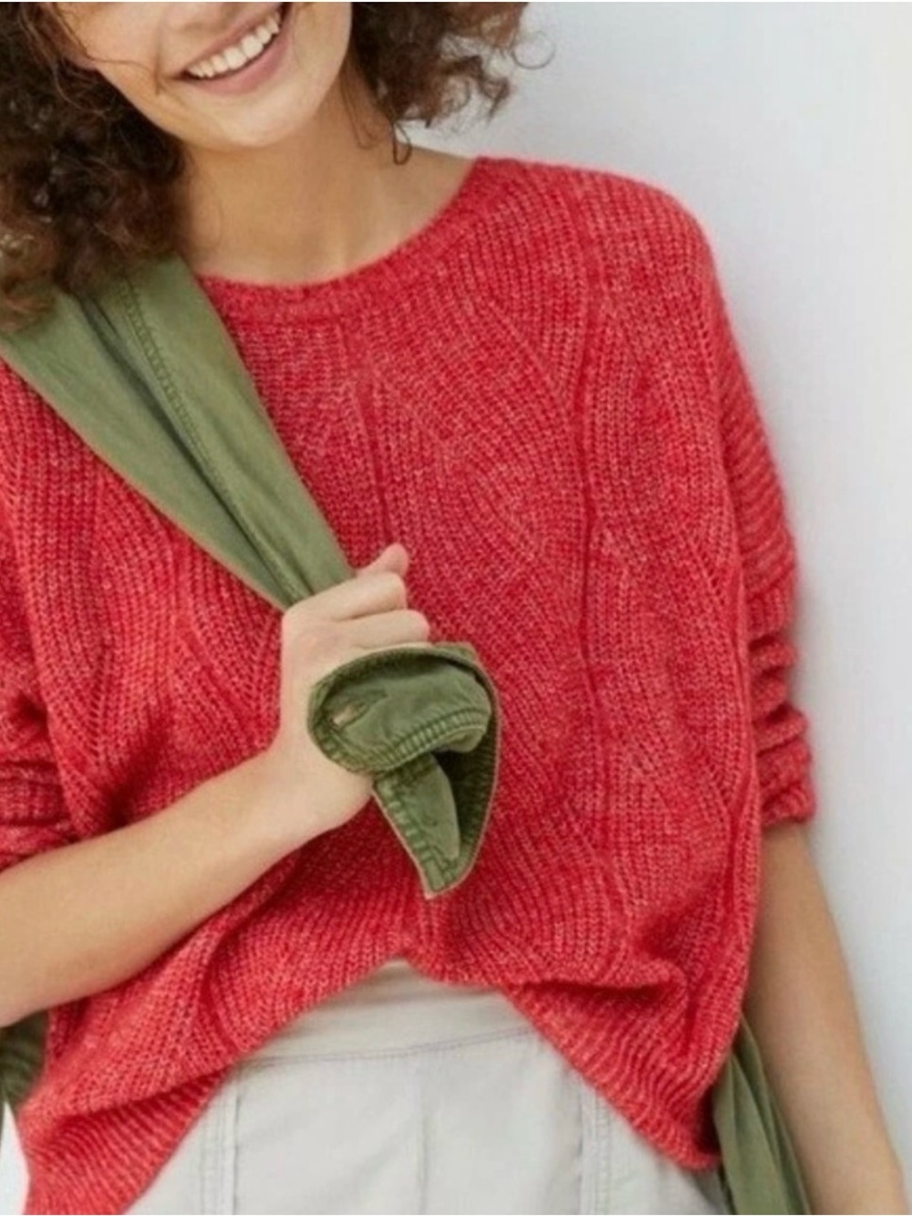 Anthropologie Keely Cable-Knit Sweater in Red Size L
